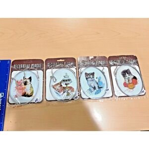 VTG Kitsch MSR Decorative Plaques Kitten Cat Wall Hangings Lot of 4 Sealed NOS